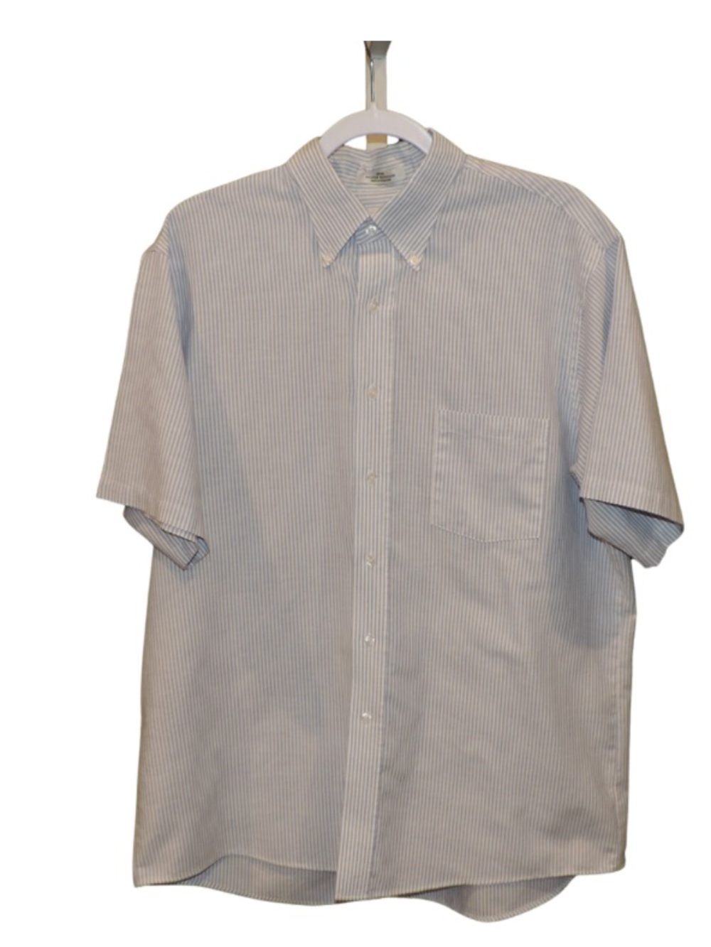 Van Heusen Light Blue and White Pinstripe Short Sleeve Button-Down Shirt - Picture 5 of 5